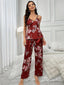 Pyjama en Satin Rouge Imprimé