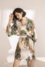 Peignoir en Satin à fleurs manches longues avec ceinture