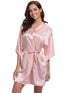 Peignoir en Satin uni coupe kimono avec ceinture