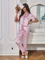Pyjama en Satin Rayé Rose