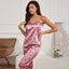 Pyjama en Satin 2 pièces à bretelles petits coeurs rose