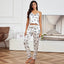 Pyjama en Satin 2 pièces à bretelles papillons blanc