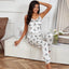 Pyjama en Satin 2 pièces à bretelles papillons blanc