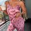 Pyjama en Satin 2 pièces à bretelles petits coeurs rose