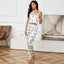 Pyjama en Satin 2 pièces à bretelles papillons blanc