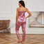 Pyjama en Satin 2 pièces à bretelles petits coeurs rose