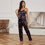Pyjama en Satin 2 pièces à bretelles Noir petit coeur