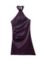 Robe en Satin moulante à col croisé violette