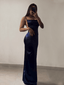 Robe Longue en Satin Fendue Volantée