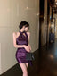 Robe en Satin moulante à col croisé violette