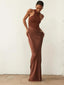 Robe Longue en Satin Fendue