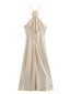 Robe longue Satin à bretelles croisées avec petite fleur