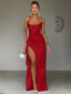 Robe en Satin longue à fente et dos nu